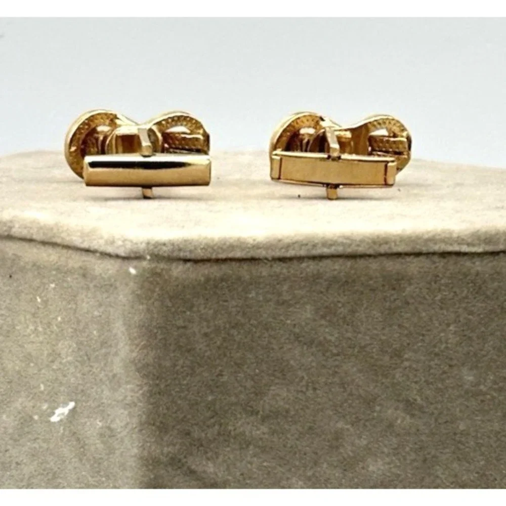 Vintage Criss Cross Bow Yellow Gold Toned Cuff Links 3/8